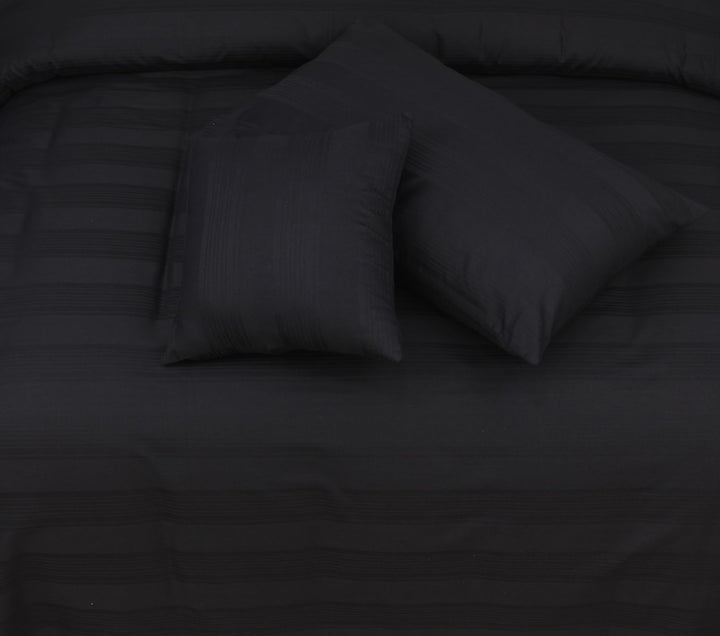 WIDE STRIPES BLACK BEDSHEET SET - 6 PCS (SATIN)