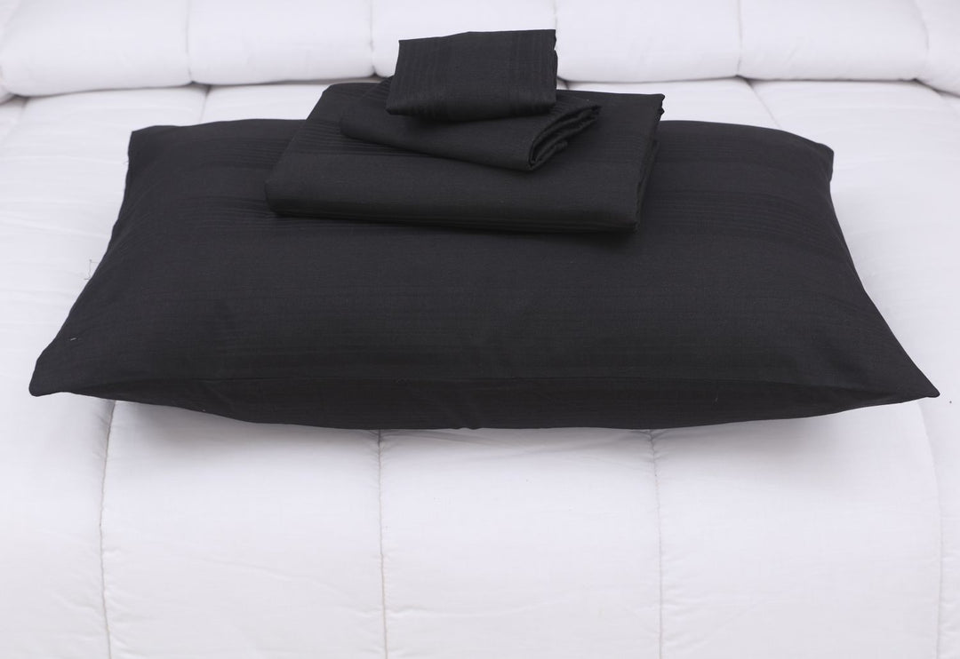 WIDE STRIPES BLACK BEDSHEET SET - 6 PCS (SATIN)