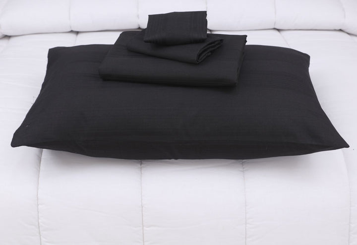 WIDE STRIPES BLACK BEDSHEET SET - 6 PCS (SATIN)