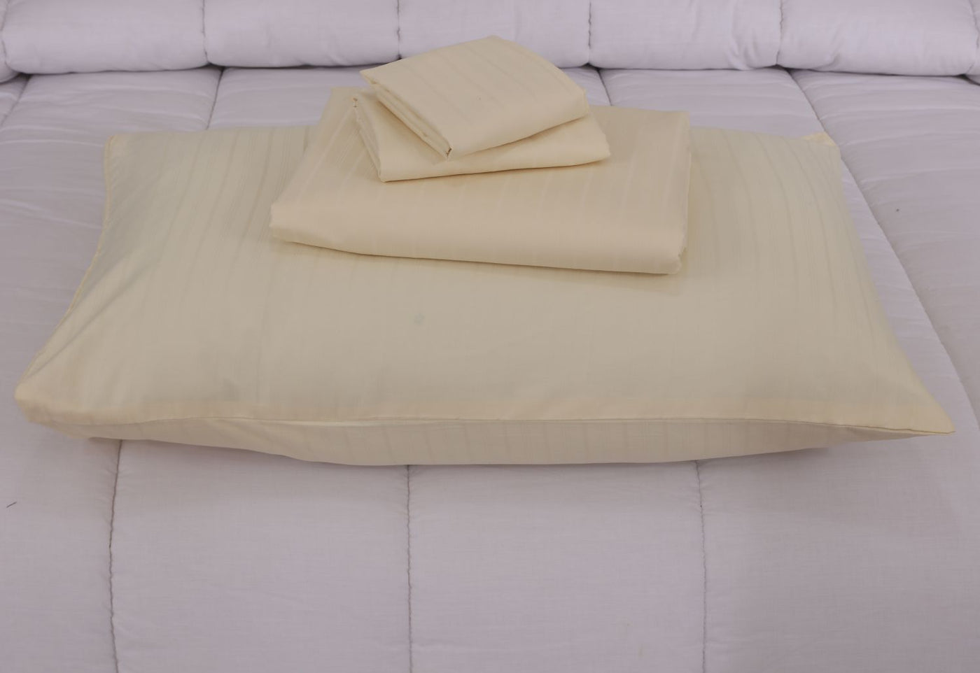 SMALL STRIPES BEIGE  BEDSHEET SET - 6 PCS (SATIN)