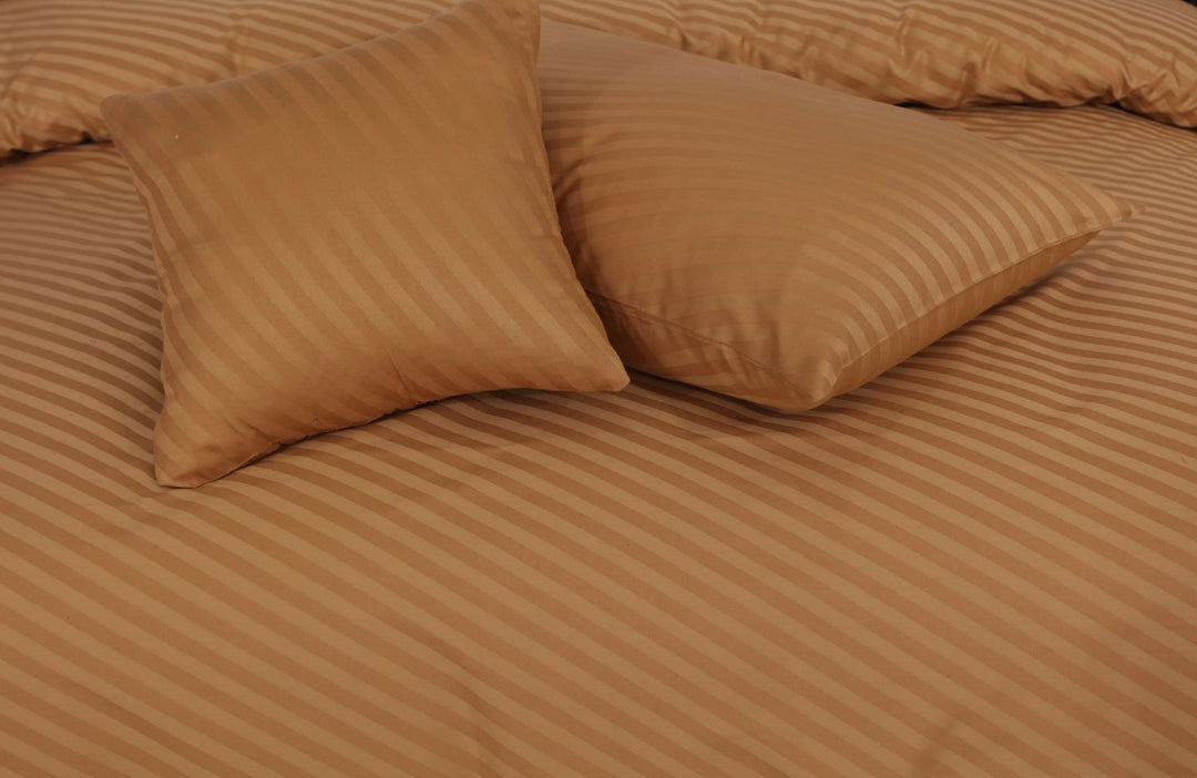 DIAGONAL STRIPES L.BROWN BEDSHEET SET - 6 PCS (SATIN)