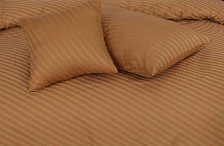 DIAGONAL STRIPES L.BROWN BEDSHEET SET - 6 PCS (SATIN)