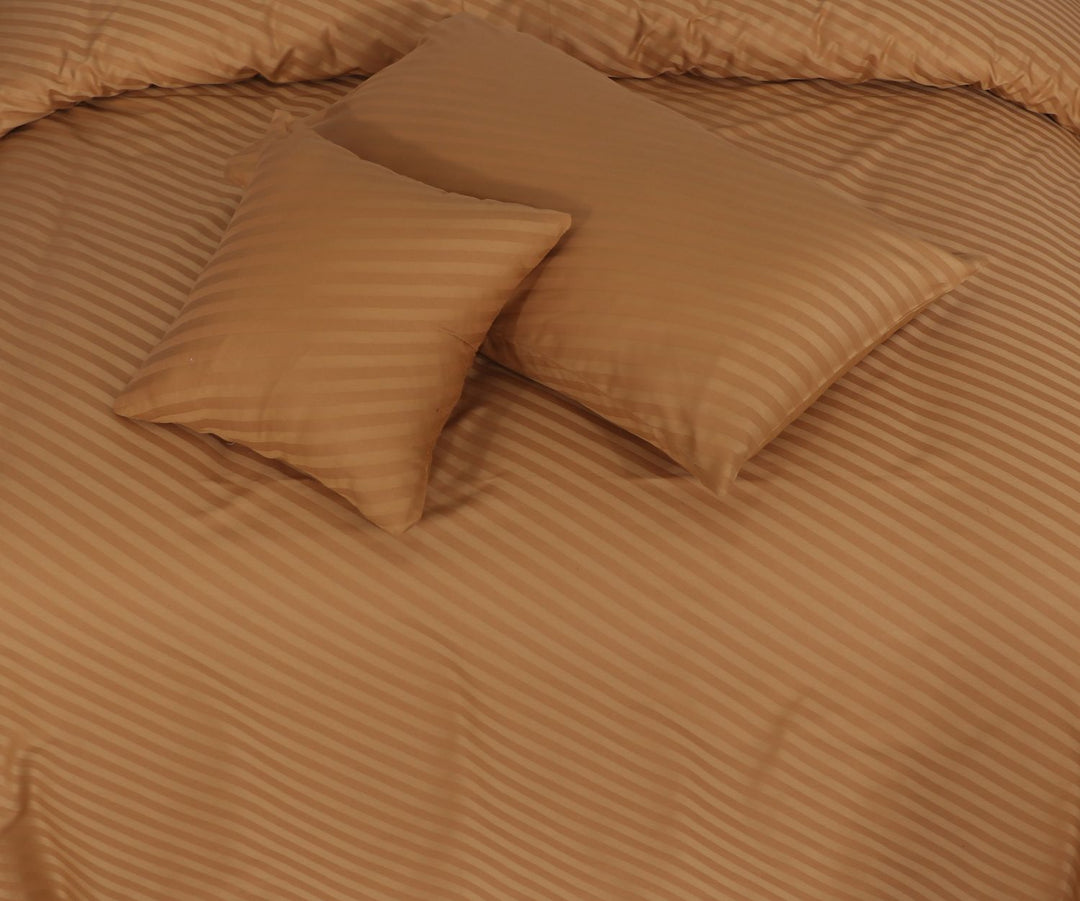 DIAGONAL STRIPES L.BROWN BEDSHEET SET - 6 PCS (SATIN)