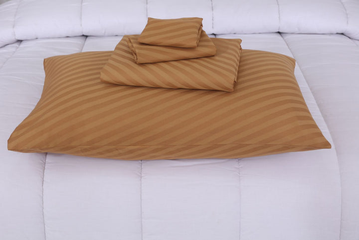 DIAGONAL STRIPES L.BROWN BEDSHEET SET - 6 PCS (SATIN)
