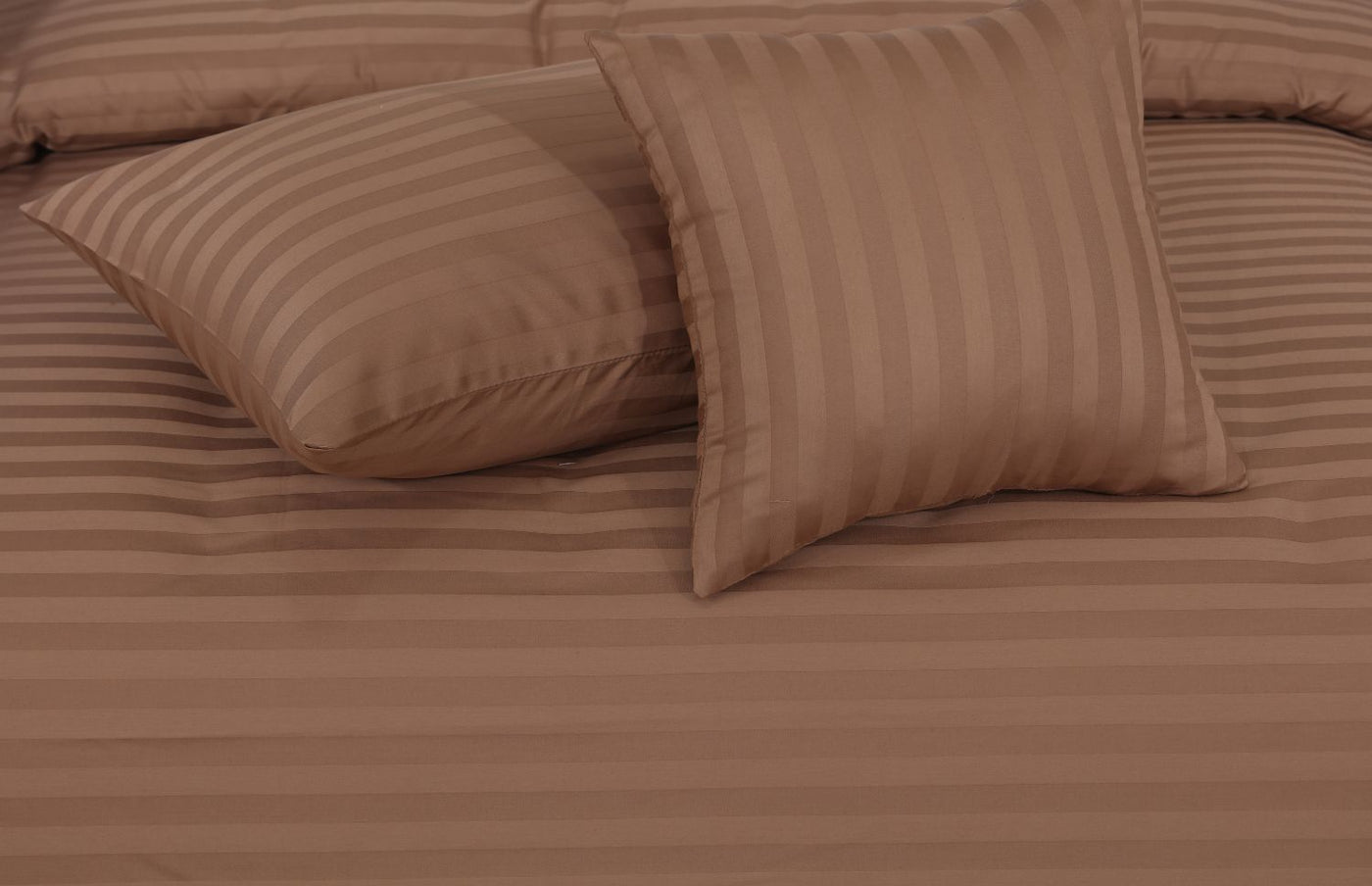 SMALL STRIPES BROWN BEDSHEET SET - 6 PCS (SATIN)