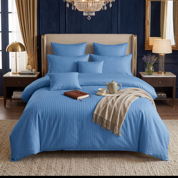 DUSTY BULE  stripe Winter Comforter Set- 8 Pcs