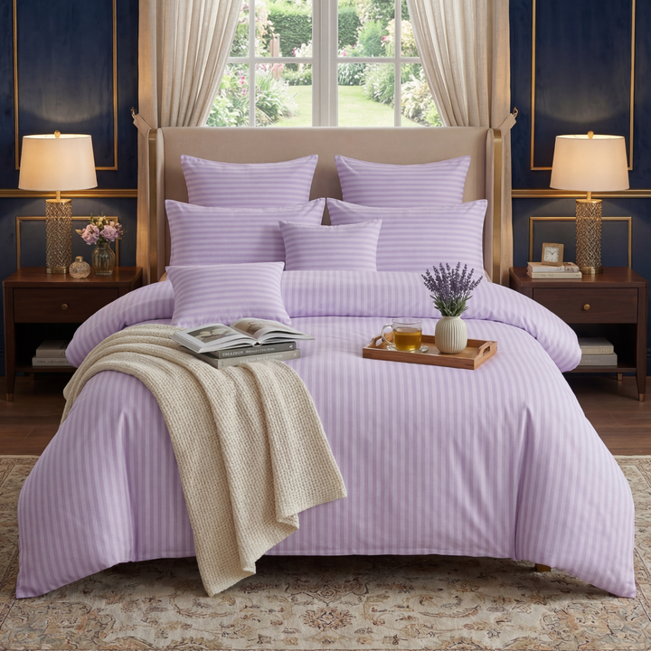 L.PURPLE stripe Winter Comforter Set- 8 Pcs