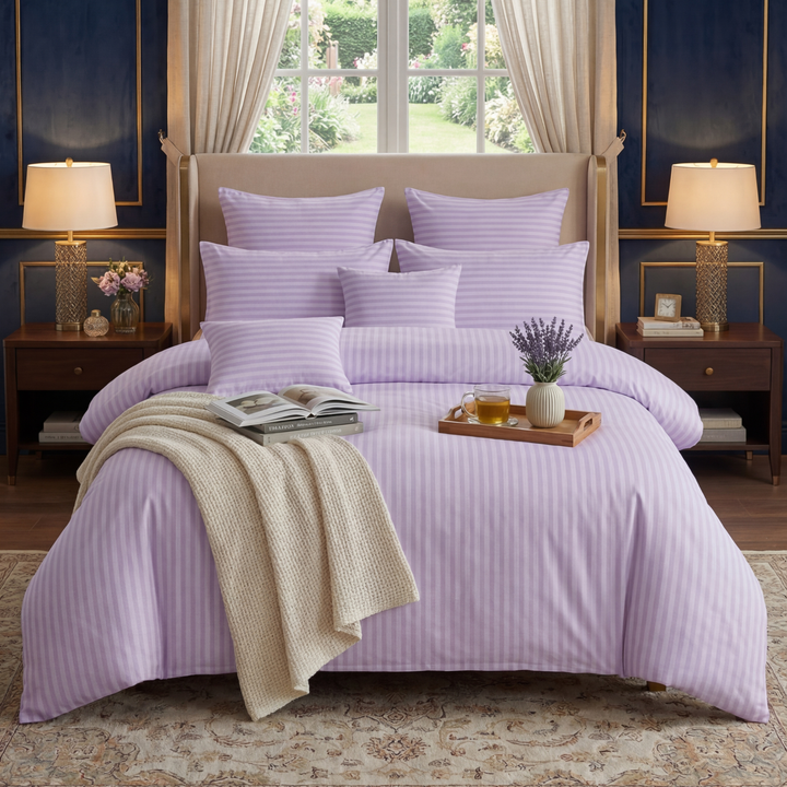 L.PURPLE SATIN STRIPE DUVET COVERS SET 8 PCS