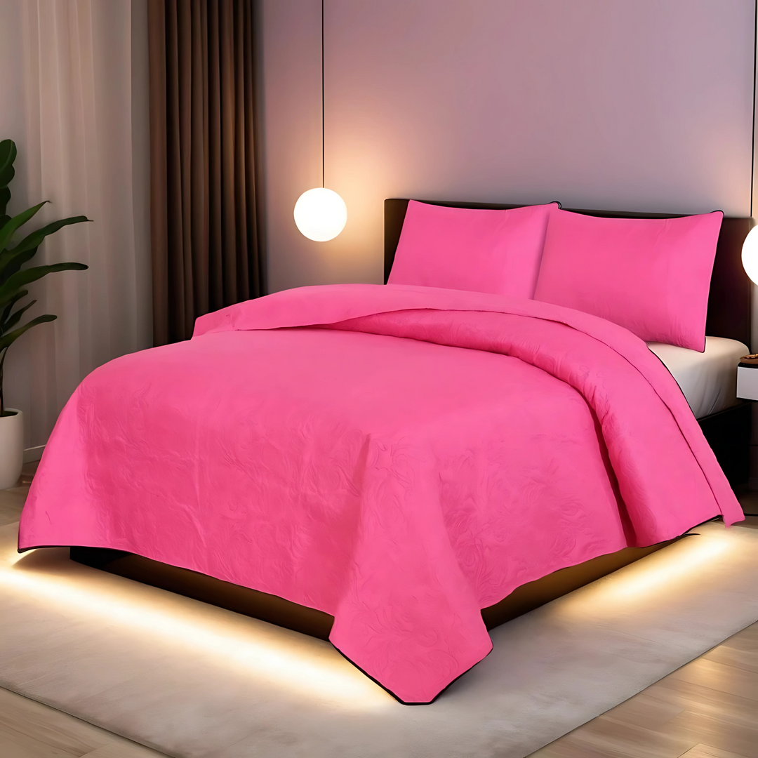 D.PINK BEDSPREAD SET - 3 PCS (PREMIUM)