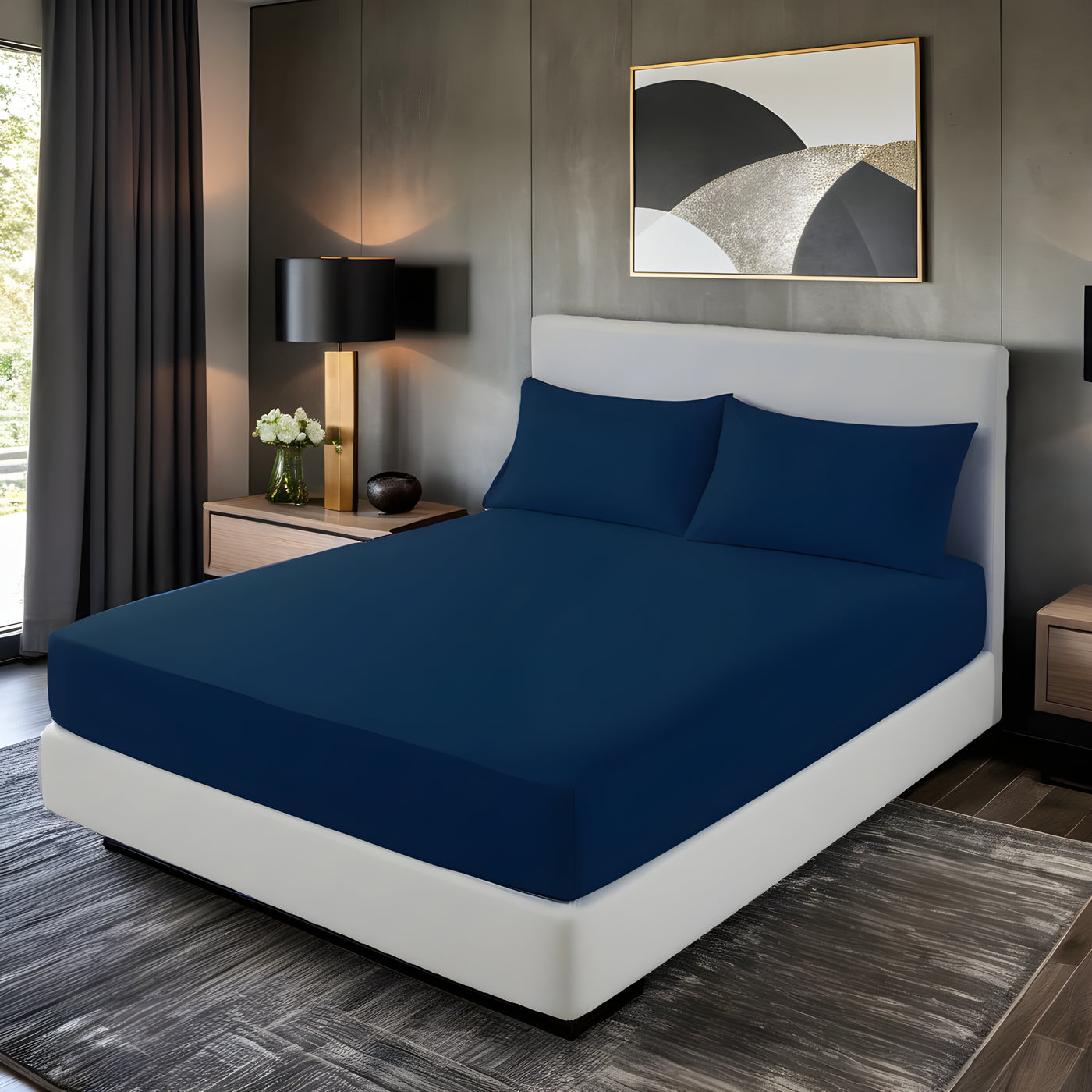 NAVY LUXURY FITTED SHEET- 3 PCS