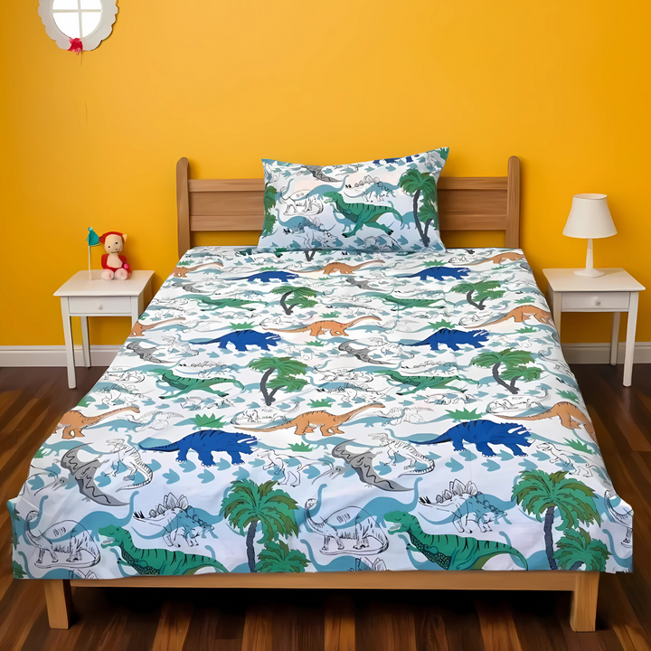 DINOSAUR WHITE - Kids BEDSHEET SET