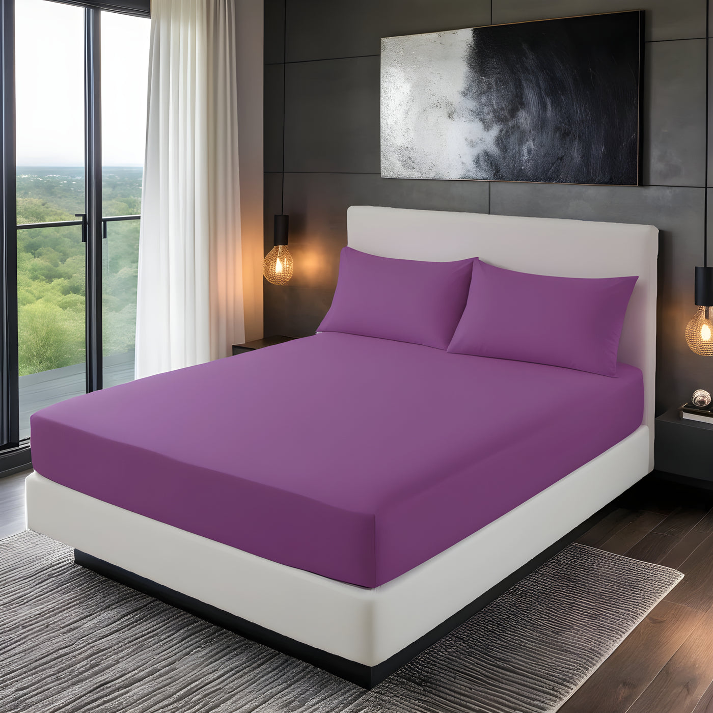 L.PURPLE LUXURY FITTED SHEET- 3 PCS