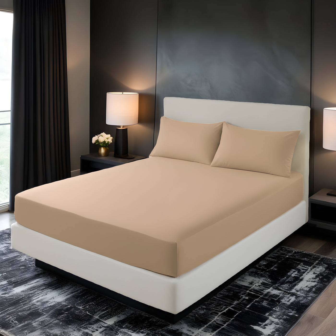 BEIGE  LUXURY FITTED SHEET- 3 PCS