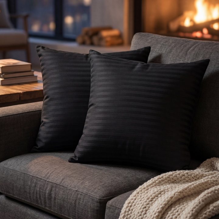 BLACK SATIN STRIPE CUSHION COVER (PACK OF 2)