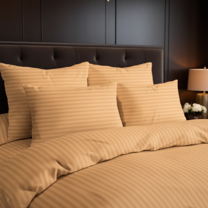 BEIGE stripe  Winter Comforter Set- 8 Pcs