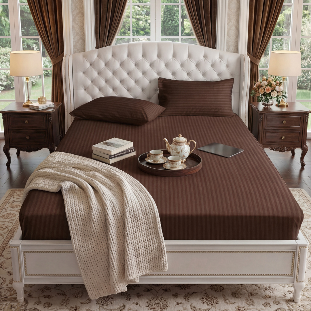 CHOCO stripe satin fitted bedsheet - (premium)