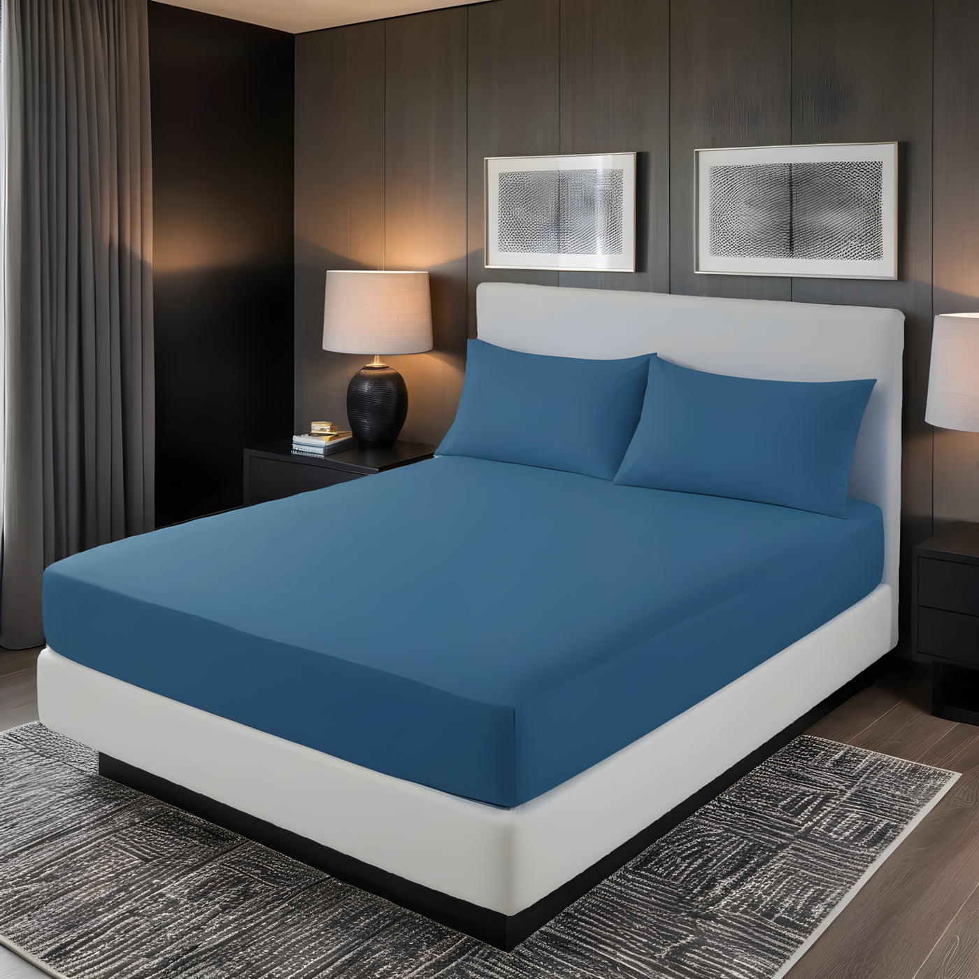 SEA BLUE  LUXURY FITTED SHEET- 3 PCS