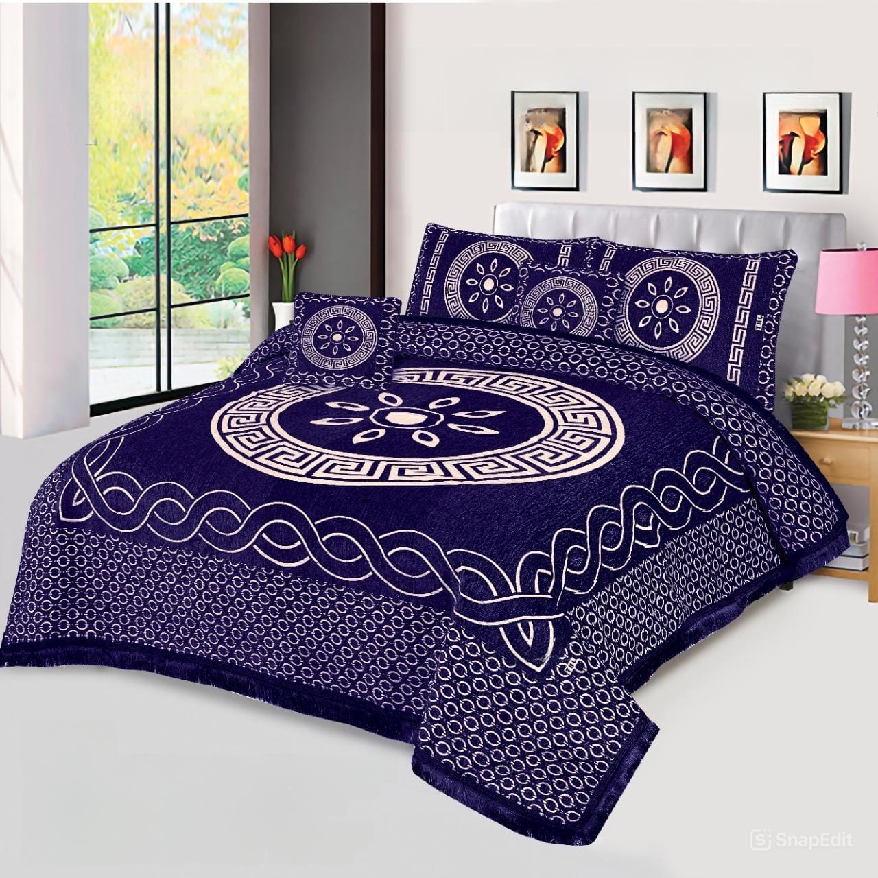 JACQUARD LUXURY ROYAL BLUE BEDSHEET SET- 5 PCS