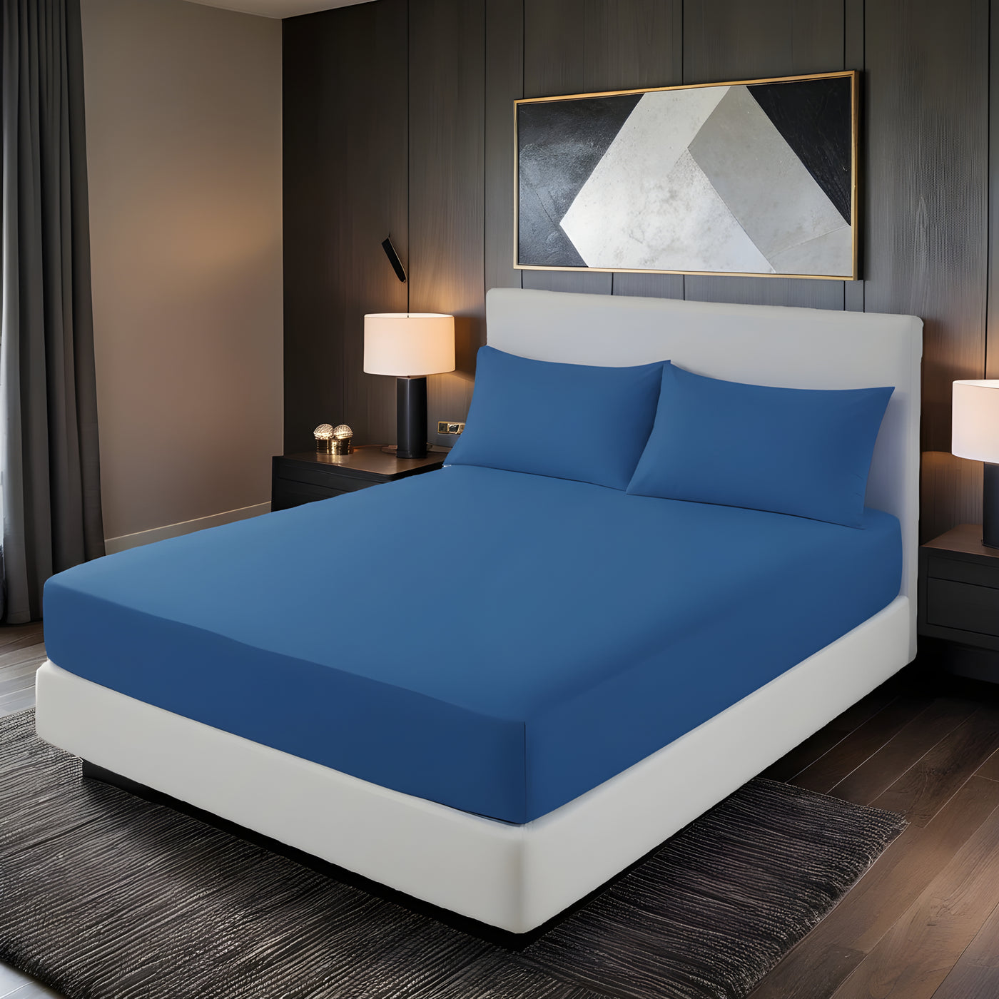 NAVY LUXURY FITTED SHEET- 3 PCS