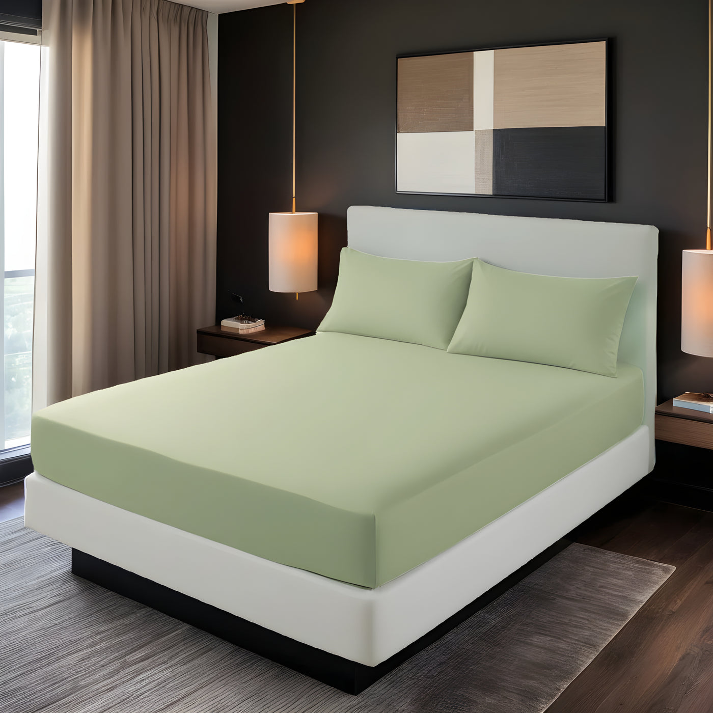 SEA GREEN LUXURY FITTED SHEET- 3 PCS