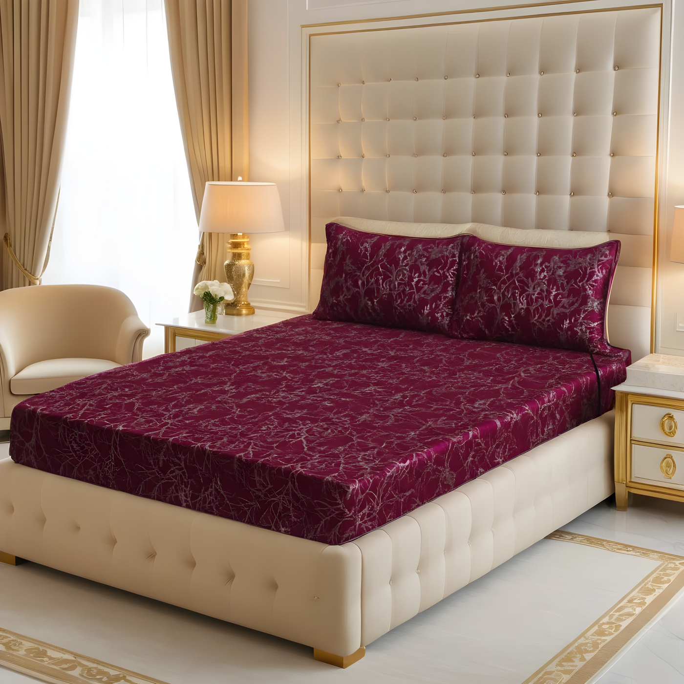 MILITARY/MAROON VELVET fitted bedsheet - (premium)