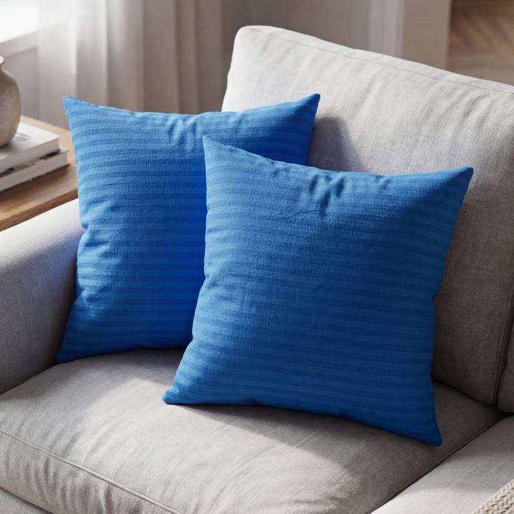 BLUE SATIN STRIPE CUSHION COVER (PACK OF 2)
