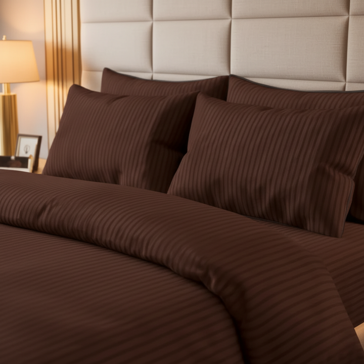 CHOCO SATIN STRIPE BEDSHEET SET - 5 PCS