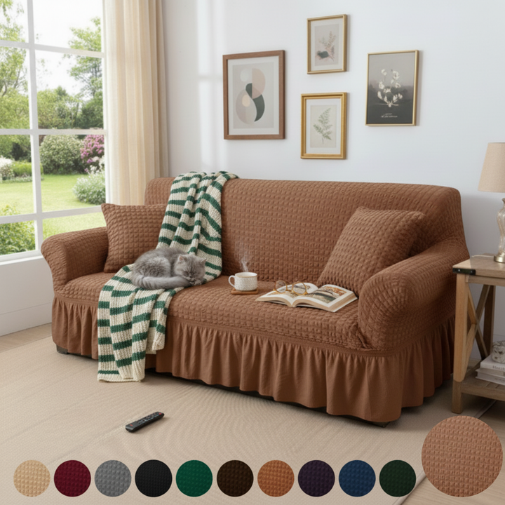 BEIGE FITTED BUBBLE SOFA COVER