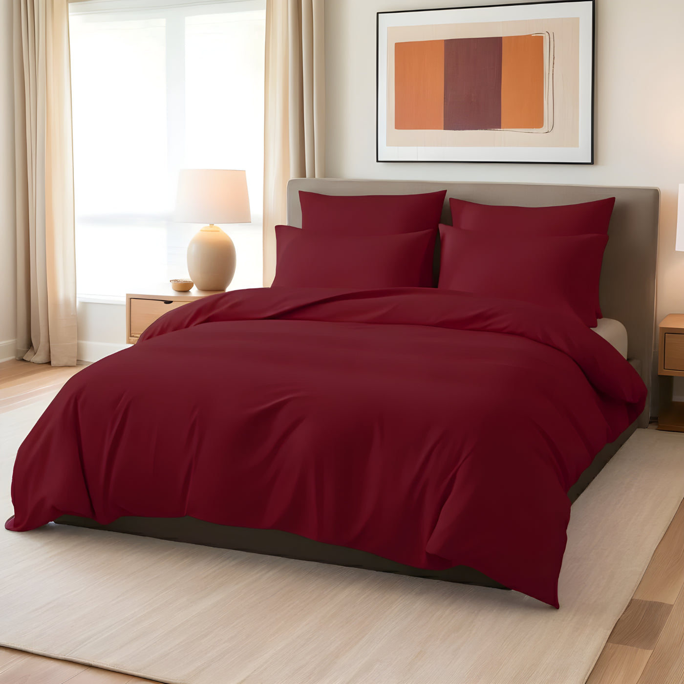 MAROON LUXURY DYED BEDSHEET SET- 5 PCS