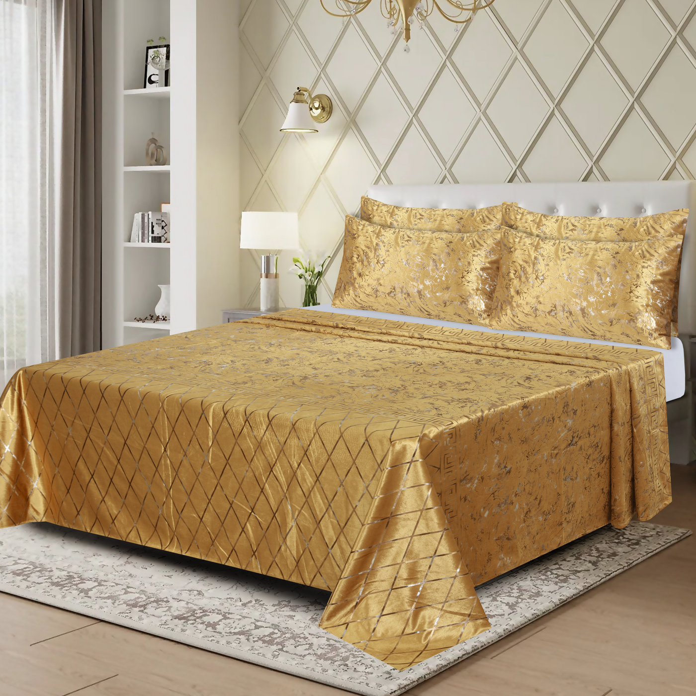 YELLOW VELVET BEDSHEET SET - 5 PCS
