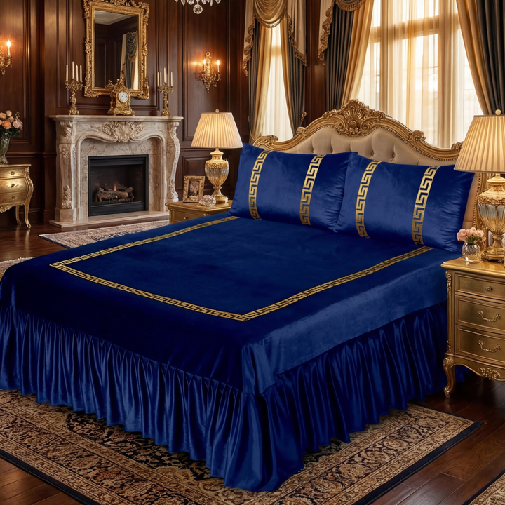 ROYAL BLUE VELVET BEDSHEET SET - 3 PCS