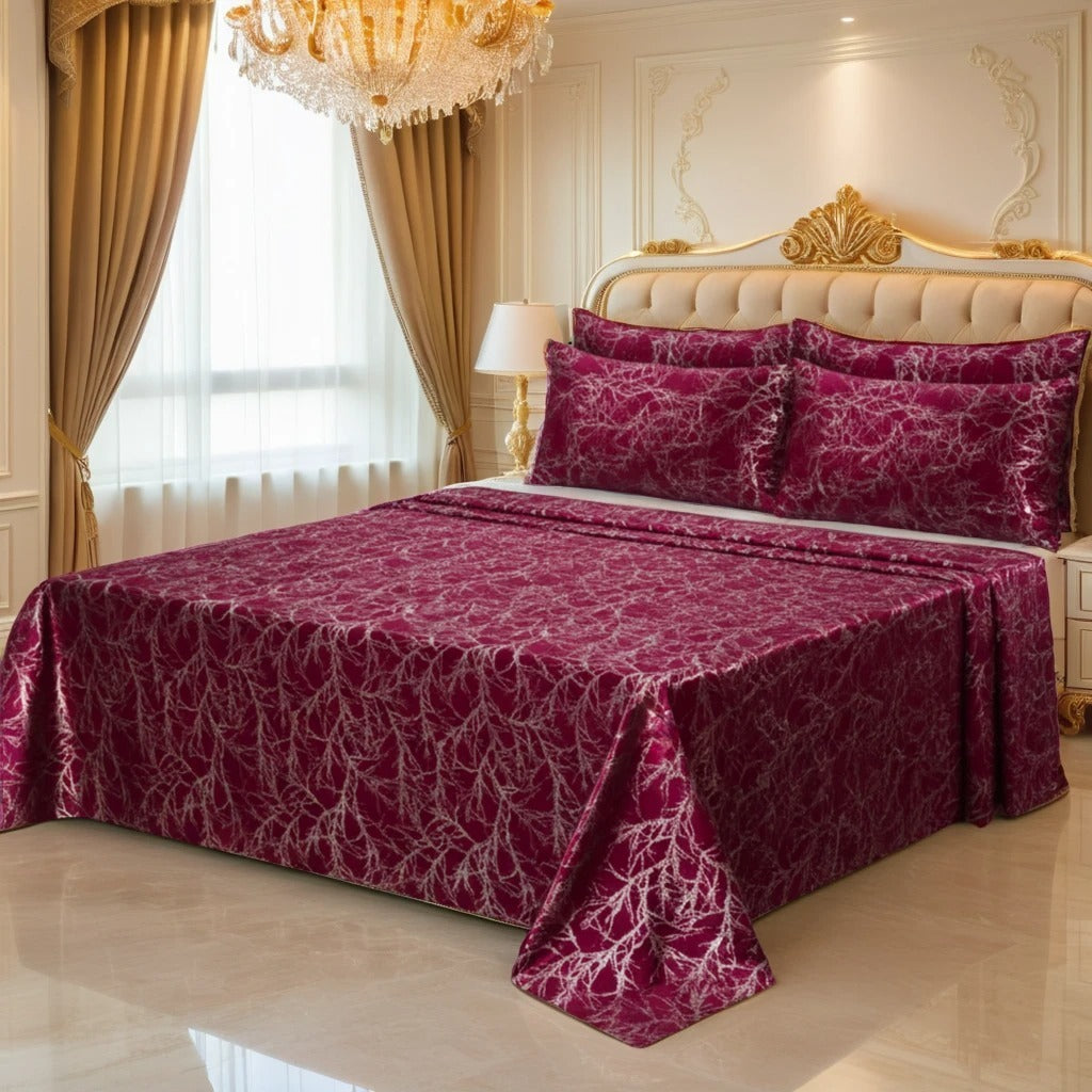 MILITARY/PINK VELVET BEDSHEET SET - 5 PCS