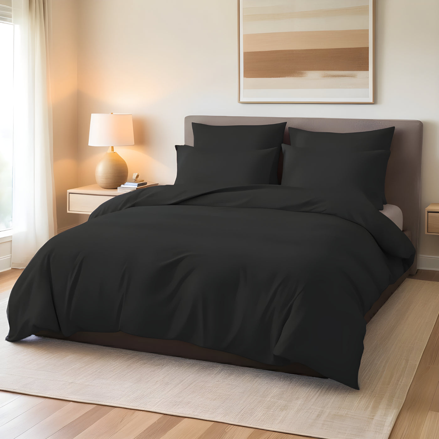 BLACK LUXURY DYED BEDSHEET SET- 5 PCS