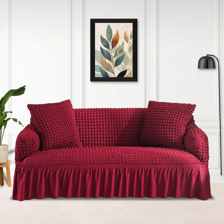 MAROON FITTED BUBBLE SOFA COVER