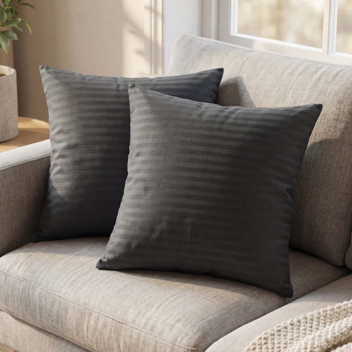 GREY SATIN STRIPE CUSHION COVER (PACK OF 2)