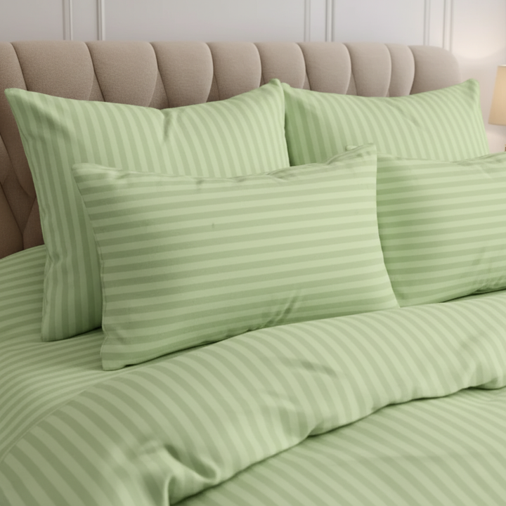 SEA GREEN SATIN STRIPE DUVET COVERS SET 8 PCS