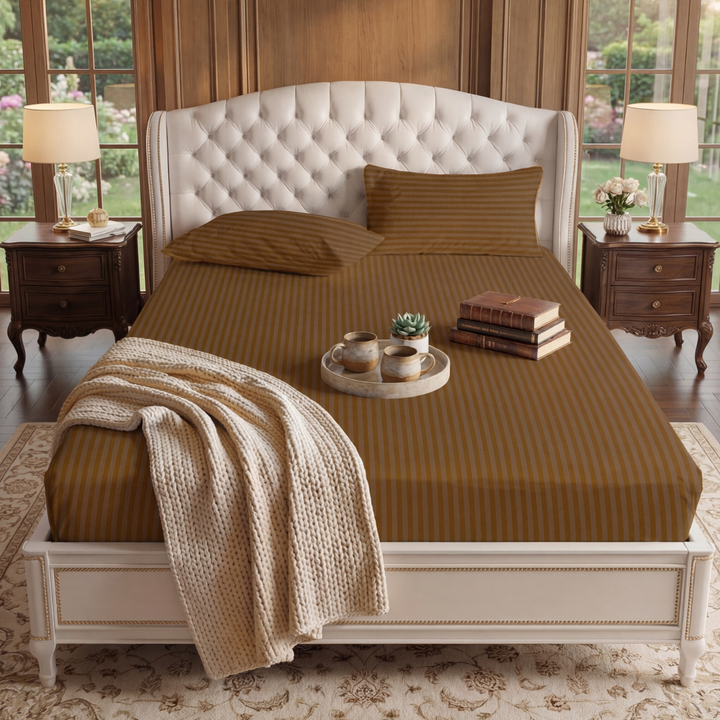 COPPER stripe satin fitted bedsheet - (premium)