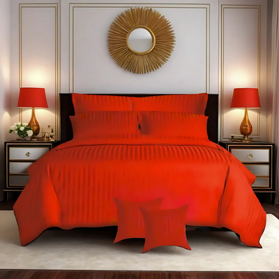 RED SATIN STRIPE DUVET SET 8 PCS | EXPERIENCE UNMATCHED LUXURY