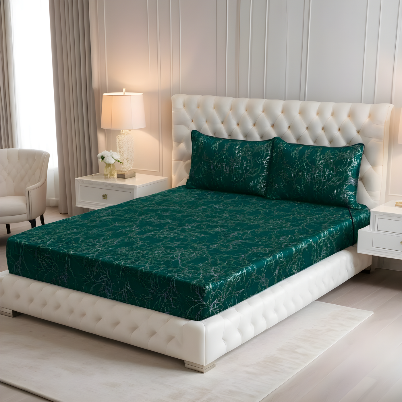 MILITARY/GREEN VELVET fitted bedsheet - (premium)