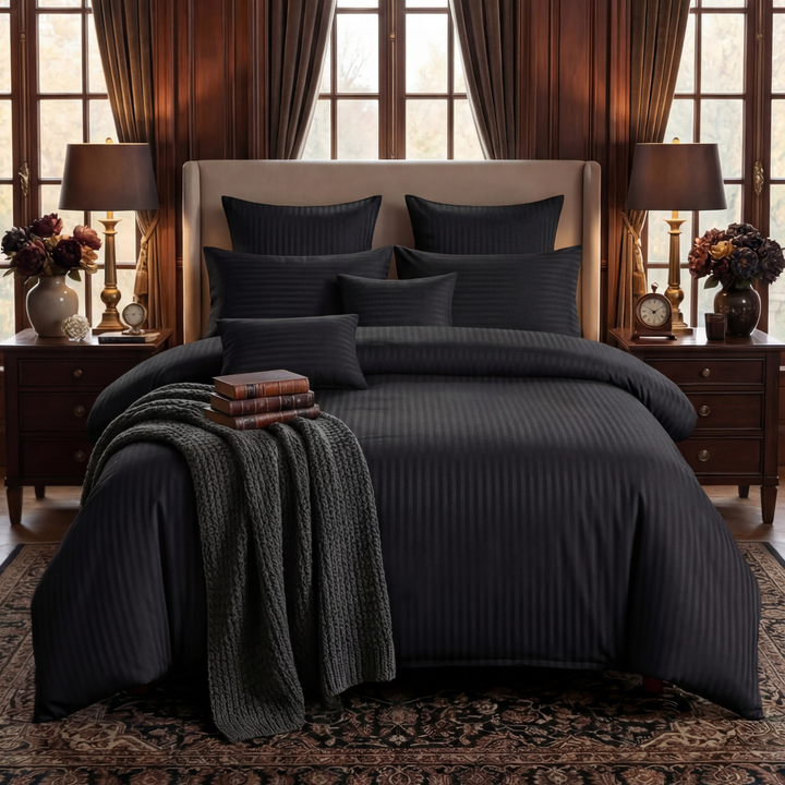 BLACK stripe Comforter Set- 8 Pcs