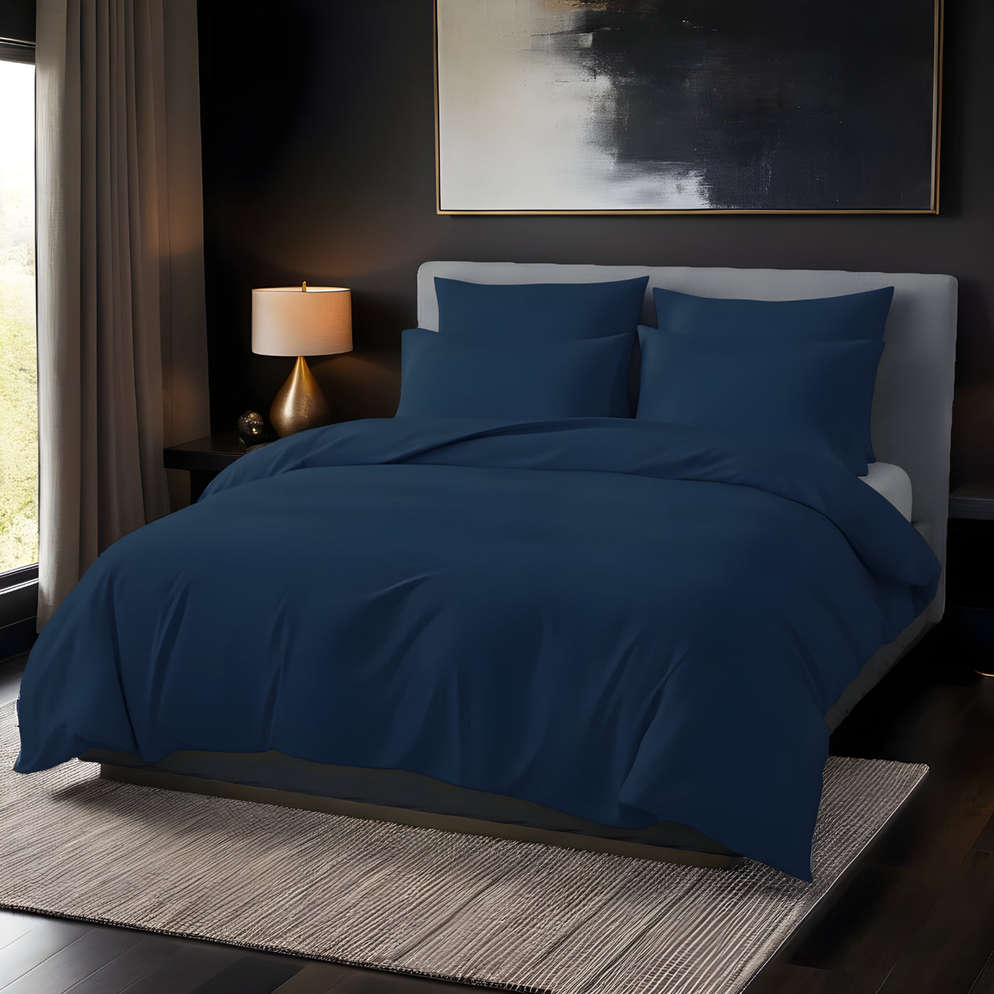NAVY LUXURY DYED BEDSHEET SET- 5 PCS