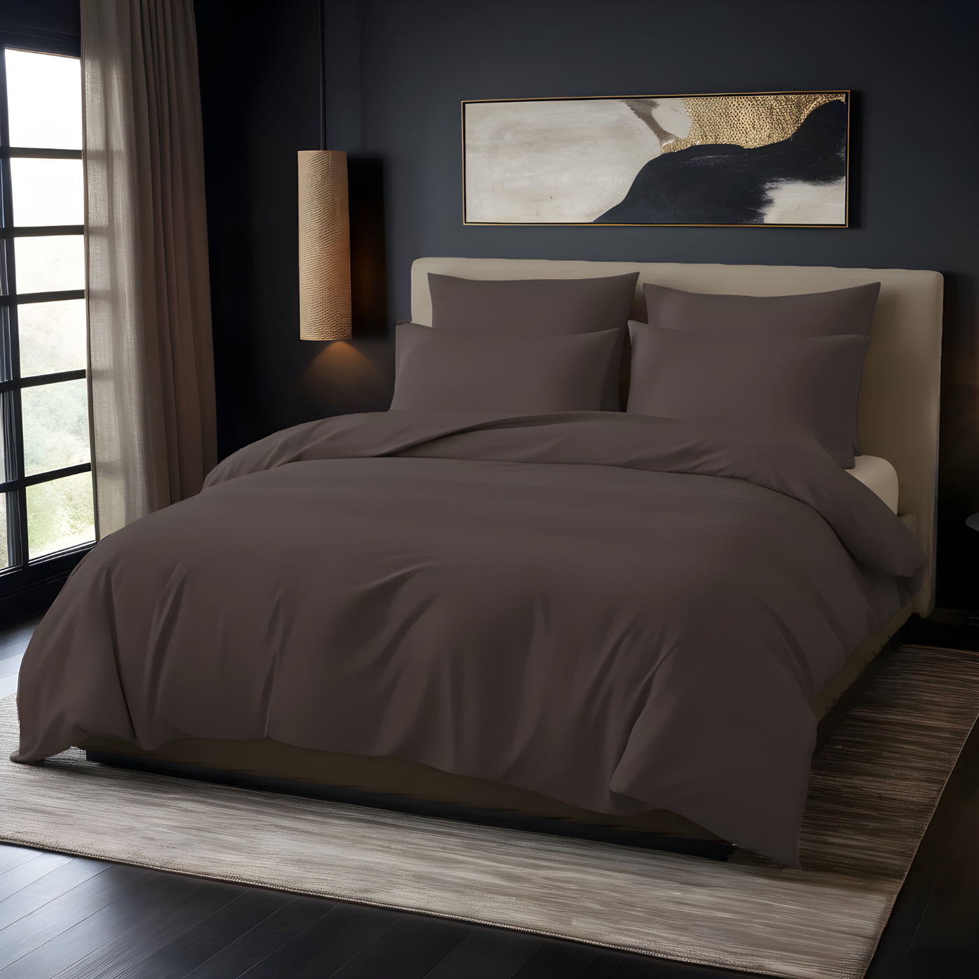 BROWN LUXURY DYED BEDSHEET SET- 5 PCS