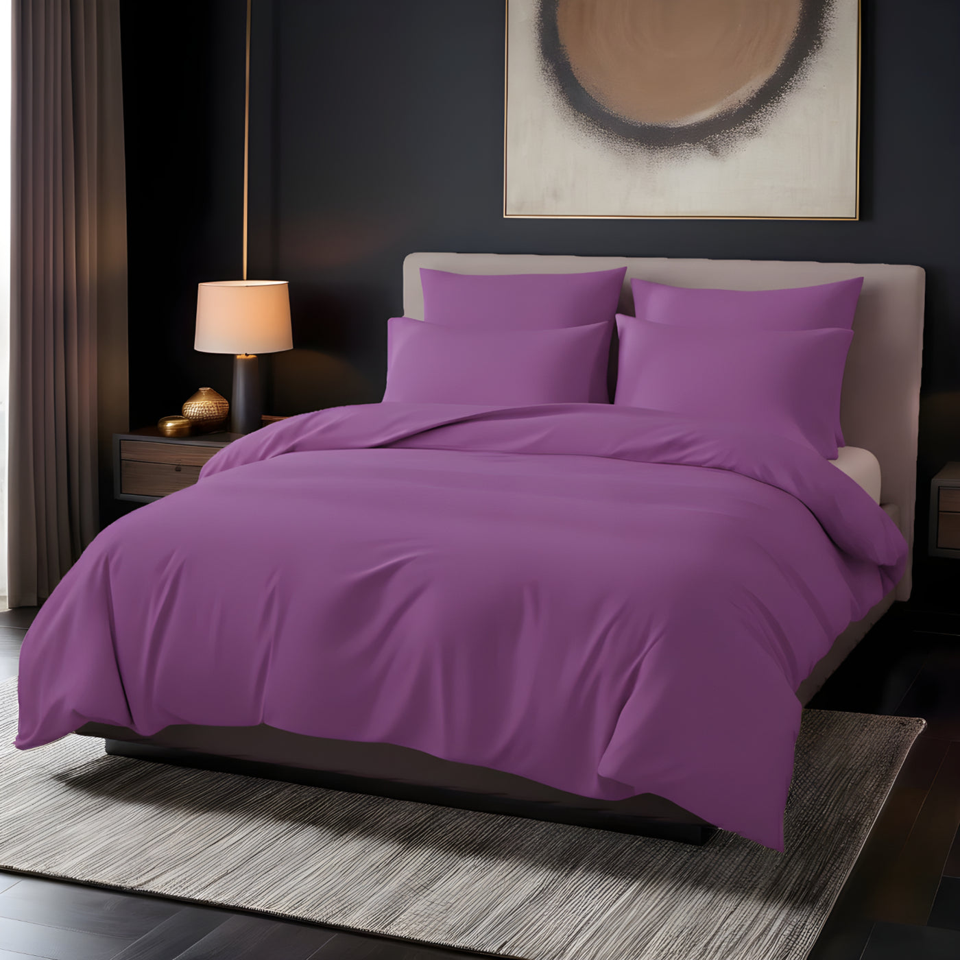 L.PURPLE LUXURY DYED BEDSHEET SET- 5 PCS