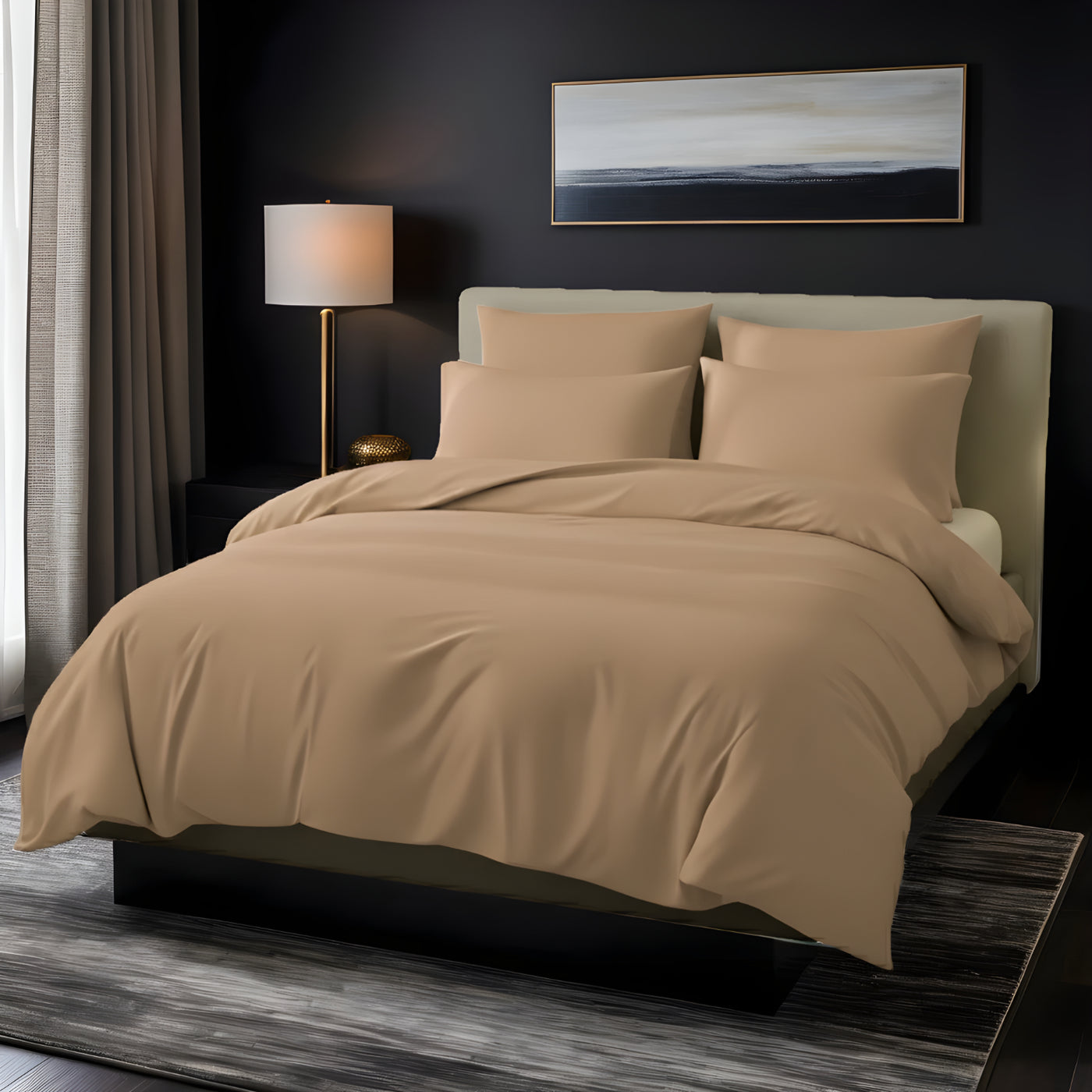 BEIGE LUXURY DYED BEDSHEET SET- 5 PCS