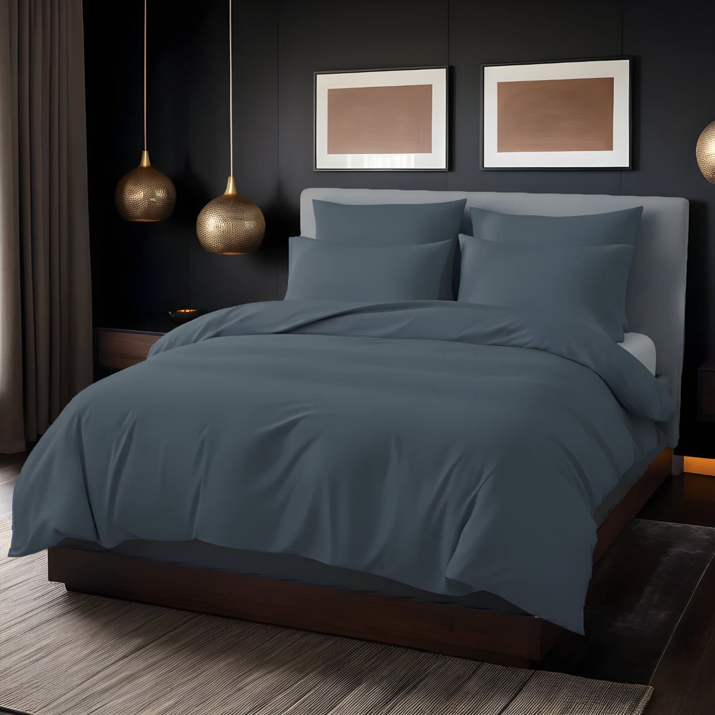 GREY LUXURY DYED BEDSHEET SET- 5 PCS