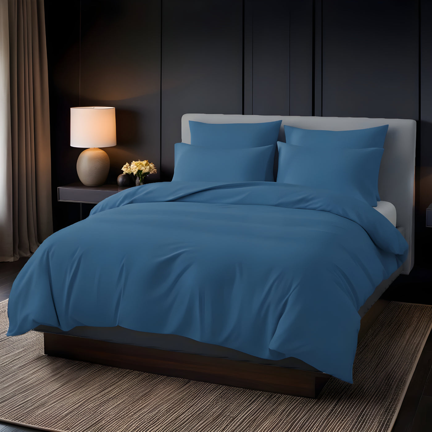 SEA BLUE  LUXURY DYED BEDSHEET SET- 5 PCS