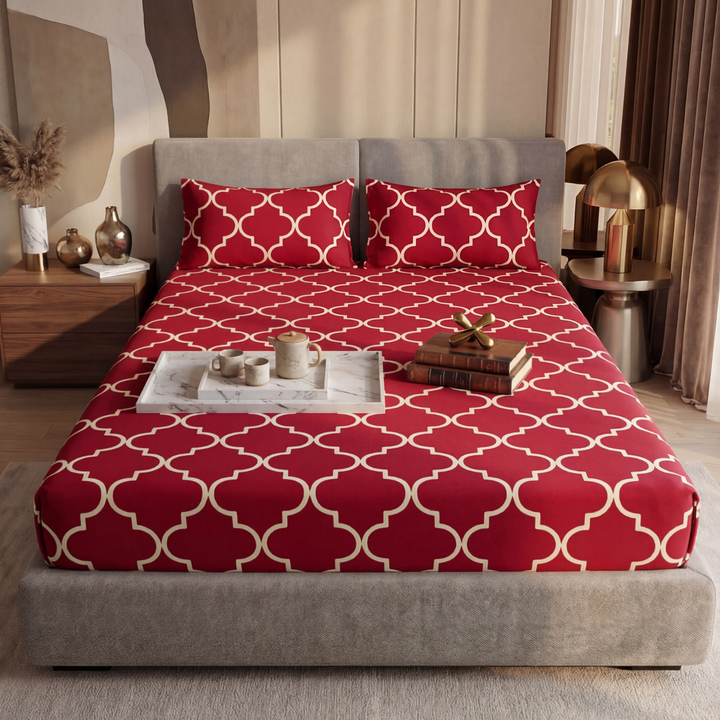 RED PENDORA FITTED SHEET - (PREMIUM)
