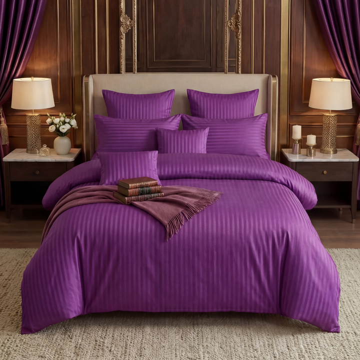 PURPLE stripe Comforter Set- 8 Pcs