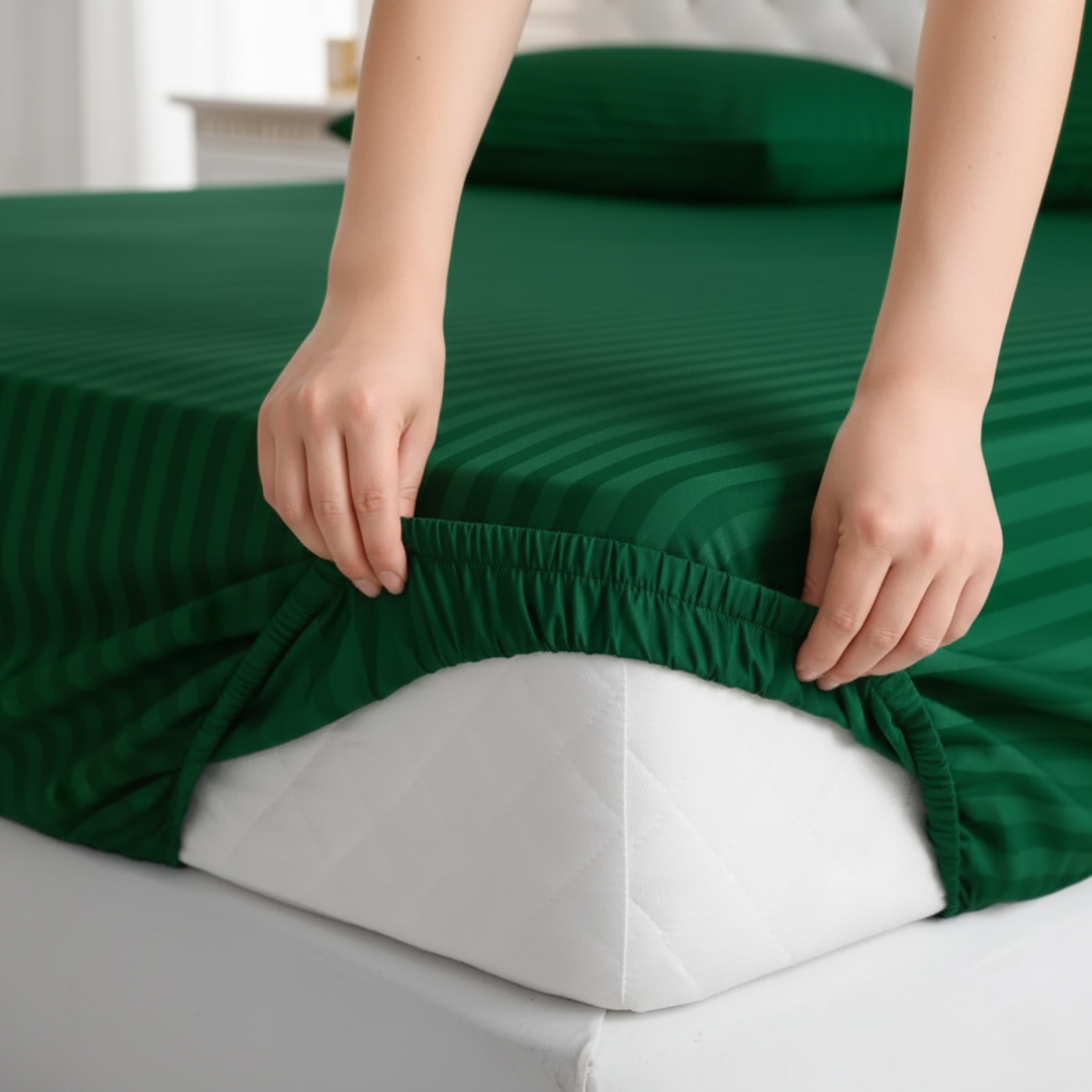 GREEN stripe satin fitted bedsheet - (premium)