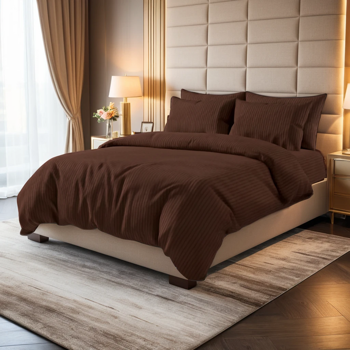 CHOCO SATIN STRIPE BEDSHEET SET - 5 PCS